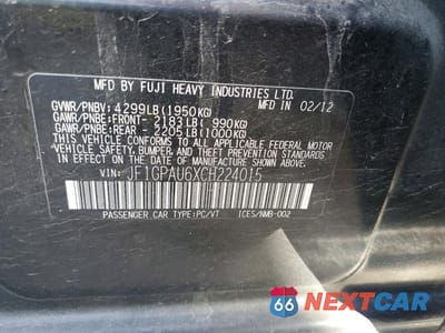 Zdjęcie 12 z 12 samochodu: 2012 SUBARU IMPREZA SPORT LIMITED VIN:JF1GPAU6XCH224015 - miniatura