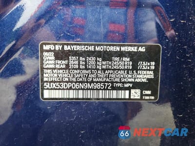 Zdjęcie 13 z 13 samochodu: 2022 BMW X3 XDRIVE30I VIN:5UX53DP06N9M98572 - miniatura