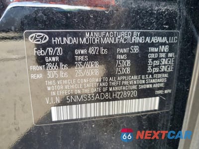 Zdjęcie 13 z 13 samochodu: 2020 HYUNDAI SANTA FE SEL VIN:5NMS33AD8LH228920 - miniatura