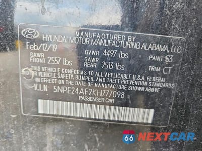Zdjęcie 12 z 12 samochodu: 2019 HYUNDAI SONATA SE VIN:5NPE24AF2KH777098 - miniatura