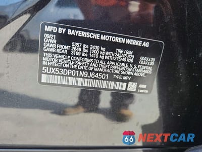 Zdjęcie 13 z 13 samochodu: 2022 BMW X3 XDRIVE30I VIN:5UX53DP01N9J64501 - miniatura