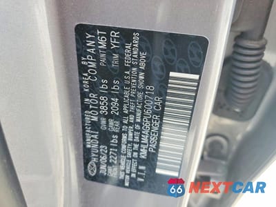 Zdjęcie 12 z 12 samochodu: 2023 HYUNDAI ELANTRA SEL VIN:KMHLM4AG6PU600718 - miniatura