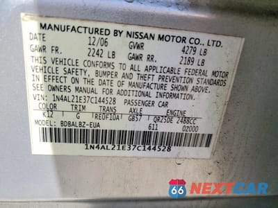 Zdjęcie 12 z 12 samochodu: 2007 NISSAN ALTIMA 2.5 VIN:1N4AL21E37C144528 - miniatura