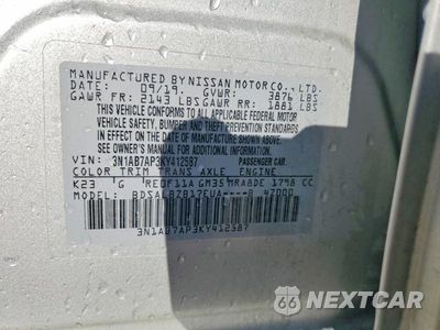 Zdjęcie 13 z 13 samochodu: 2019 NISSAN SENTRA S VIN:3N1AB7AP3KY412587 - miniatura