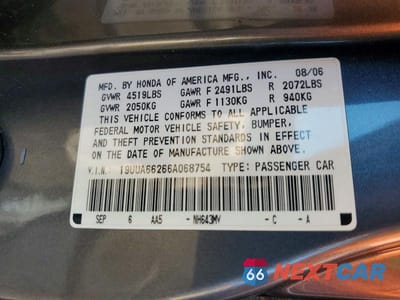 Zdjęcie 12 z 12 samochodu: 2006 ACURA 3.2TL VIN:19UUA66266A068754 - miniatura