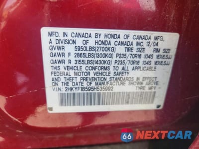 Zdjęcie 13 z 13 samochodu: 2005 HONDA PILOT EXL VIN:2HKYF18595H535992 - miniatura
