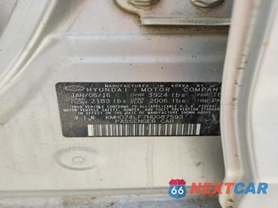 Zdjęcie 12 z 12 samochodu: 2017 HYUNDAI ELANTRA SE VIN:KMHD74LF7HU087593 - miniatura