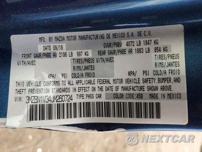 Zdjęcie 12 z 12 samochodu: 2018 MAZDA 3 VIN:3MZBN1V34JM260724 - miniatura