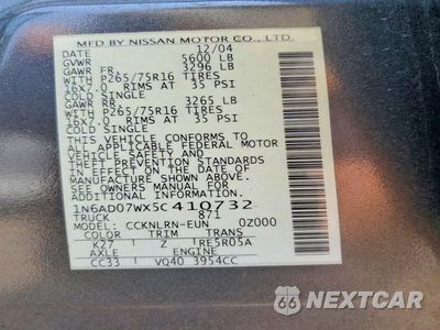 Zdjęcie 12 z 12 samochodu: 2005 NISSAN FRONTIER SE VIN:1N6AD07WX5C410732 - miniatura