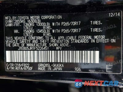 Zdjęcie 13 z 13 samochodu: 2015 TOYOTA 4RUNNER SR5 VIN:JTEBU5JR1F5226451 - miniatura