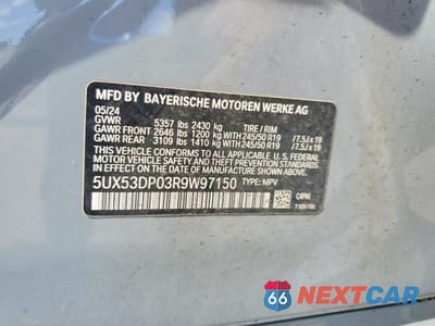Zdjęcie 13 z 13 samochodu: 2024 BMW X3 XDRIVE30I VIN:5UX53DP03R9W97150 - miniatura