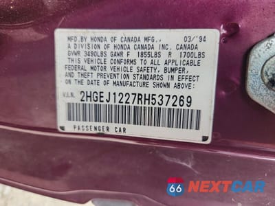 Zdjęcie 13 z 13 samochodu: 1994 HONDA CIVIC EX VIN:2HGEJ1227RH537269 - miniatura