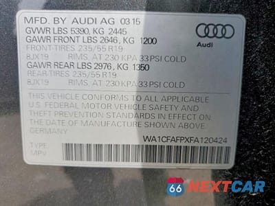 Zdjęcie 13 z 13 samochodu: 2015 AUDI Q5 PREMIUM VIN:WA1CFAFPXFA120424 - miniatura