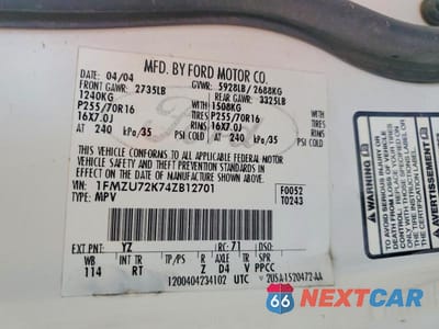 Zdjęcie 12 z 12 samochodu: 2004 FORD EXPLORER XLS VIN:1FMZU72K74ZB12701 - miniatura