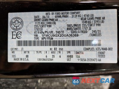 Zdjęcie 12 z 12 samochodu: 2013 FORD ESCAPE SE VIN:1FMCU9GX2DUA36369 - miniatura