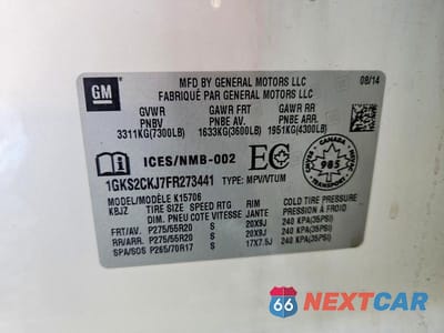 Zdjęcie 13 z 13 samochodu: 2015 GMC YUKON DENALI VIN:1GKS2CKJ7FR273441 - miniatura