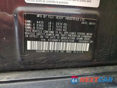Zdjęcie 12 z 12 samochodu: 2011 SUBARU LEGACY 2.5I LIMITED VIN:4S3BMBK61B3261598 - miniatura