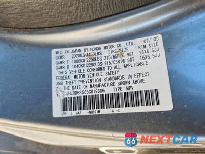 Zdjęcie 12 z 12 samochodu: 2005 HONDA CR-V LX VIN:JHLRD68565C019806 - miniatura