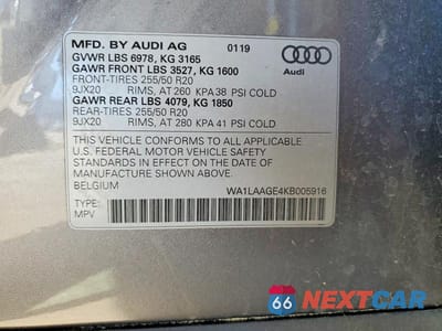 Zdjęcie 13 z 13 samochodu: 2019 AUDI E-TRON PREMIUM PLUS VIN:WA1LAAGE4KB005916 - miniatura