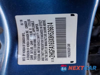 Zdjęcie 12 z 12 samochodu: 2008 HONDA CIVIC LX VIN:2HGFA165X8H526614 - miniatura