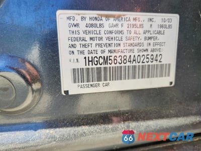 Zdjęcie 12 z 12 samochodu: 2004 HONDA ACCORD LX VIN:1HGCM56384A025942 - miniatura