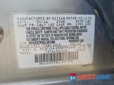 Zdjęcie 12 z 12 samochodu: 2016 NISSAN VERSA NOTE S PLUS VIN:3N1CE2CP8GL397590 - miniatura
