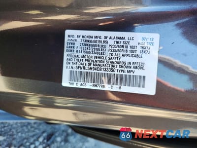 Zdjęcie 13 z 13 samochodu: 2012 HONDA ODYSSEY TOURING VIN:5FNRL5H94CB133350 - miniatura
