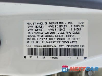 Zdjęcie 12 z 12 samochodu: 2006 ACURA 3.2TL VIN:19UUA66286A005462 - miniatura