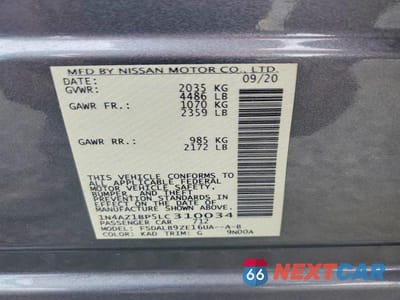 Zdjęcie 13 z 13 samochodu: 2020 NISSAN LEAF S VIN:1N4AZ1BP5LC310034 - miniatura