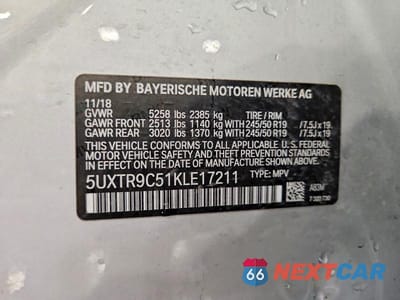 Zdjęcie 13 z 13 samochodu: 2019 BMW X3 XDRIVE30I VIN:5UXTR9C51KLE17211 - miniatura