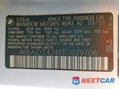 Zdjęcie 12 z 12 samochodu: 2003 BMW 525 I AUTOMATIC VIN:WBADT43413G029708 - miniatura
