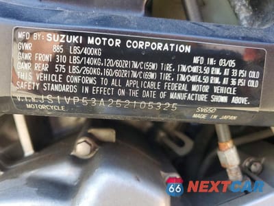 Zdjęcie 9 z 9 samochodu: 2005 SUZUKI SV650 VIN:JS1VP53A252105325 - miniatura