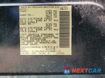 Zdjęcie 13 z 13 samochodu: 2017 NISSAN MURANO S VIN:5N1AZ2MH9HN184242 - miniatura