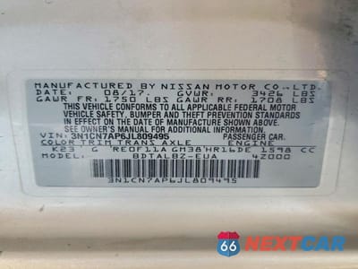 Zdjęcie 12 z 12 samochodu: 2018 NISSAN VERSA SV VIN:3N1CN7AP6JL809495 - miniatura