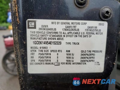 Zdjęcie 12 z 12 samochodu: 2004 CHEVROLET SILVERADO K1500 VIN:1GCEK14V54E152229 - miniatura