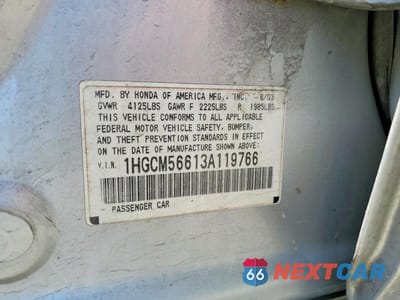 Zdjęcie 12 z 12 samochodu: 2003 HONDA ACCORD EX VIN:1HGCM56613A119766 - miniatura