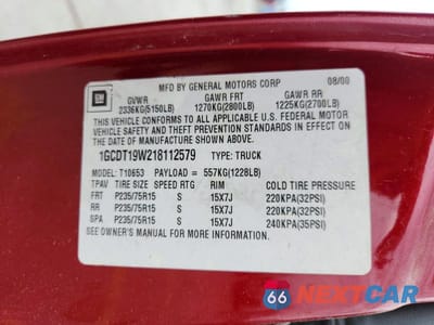 Zdjęcie 12 z 12 samochodu: 2001 CHEVROLET S TRUCK S10 VIN:1GCDT19W218112579 - miniatura