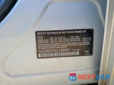 Zdjęcie 12 z 12 samochodu: 2012 BMW X5 XDRIVE35D VIN:5UXZW0C53CL668924 - miniatura