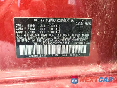 Zdjęcie 12 z 12 samochodu: 2023 SUBARU IMPREZA PREMIUM VIN:4S3GTAD6XP3700904 - miniatura