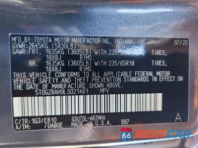 Zdjęcie 13 z 13 samochodu: 2020 TOYOTA HIGHLANDER XLE VIN:5TDGZRAH9LS021461 - miniatura