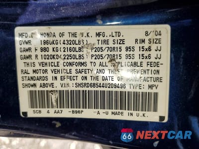 Zdjęcie 13 z 13 samochodu: 2004 HONDA CR-V LX VIN:SHSRD68544U209496 - miniatura
