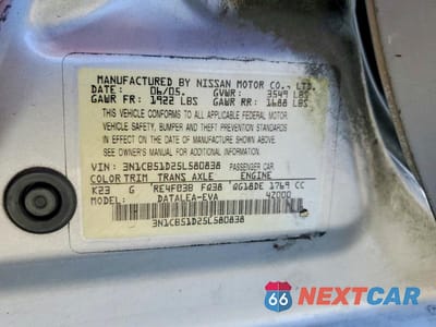 Zdjęcie 13 z 13 samochodu: 2005 NISSAN SENTRA 1.8 VIN:3N1CB51D25L580838 - miniatura