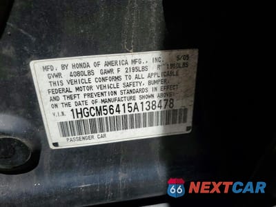 Zdjęcie 12 z 12 samochodu: 2005 HONDA ACCORD LX VIN:1HGCM56415A138478 - miniatura