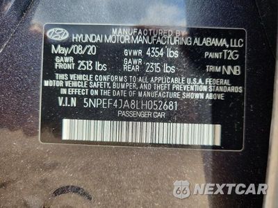 Zdjęcie 12 z 12 samochodu: 2020 HYUNDAI SONATA SEL VIN:5NPEF4JA8LH052681 - miniatura