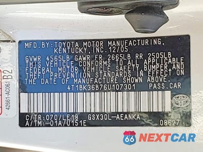 Zdjęcie 12 z 12 samochodu: 2006 TOYOTA AVALON VIN:4T1BK36B76U107301 - miniatura