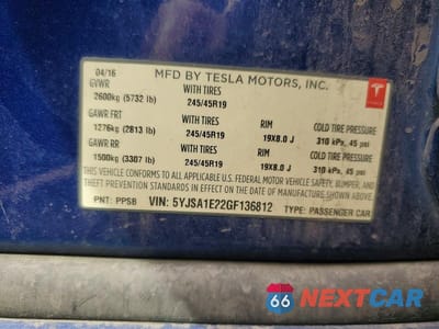 Zdjęcie 12 z 12 samochodu: 2016 TESLA MODEL S VIN:5YJSA1E22GF136812 - miniatura