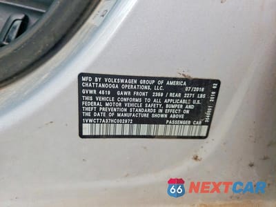 Zdjęcie 12 z 12 samochodu: 2017 VOLKSWAGEN PASSAT SEL PREMIUM VIN:1VWCT7A37HC002972 - miniatura