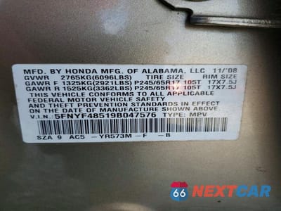 Zdjęcie 13 z 13 samochodu: 2009 HONDA PILOT EXL VIN:5FNYF48519B047576 - miniatura