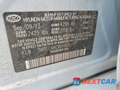 Zdjęcie 12 z 12 samochodu: 2013 HYUNDAI SONATA SE VIN:5NPEC4AC8DH808277 - miniatura