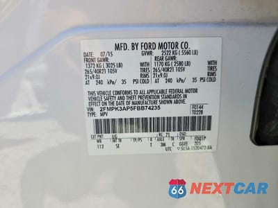 Zdjęcie 13 z 13 samochodu: 2015 FORD EDGE SPORT VIN:2FMPK3AP5FBB74235 - miniatura
